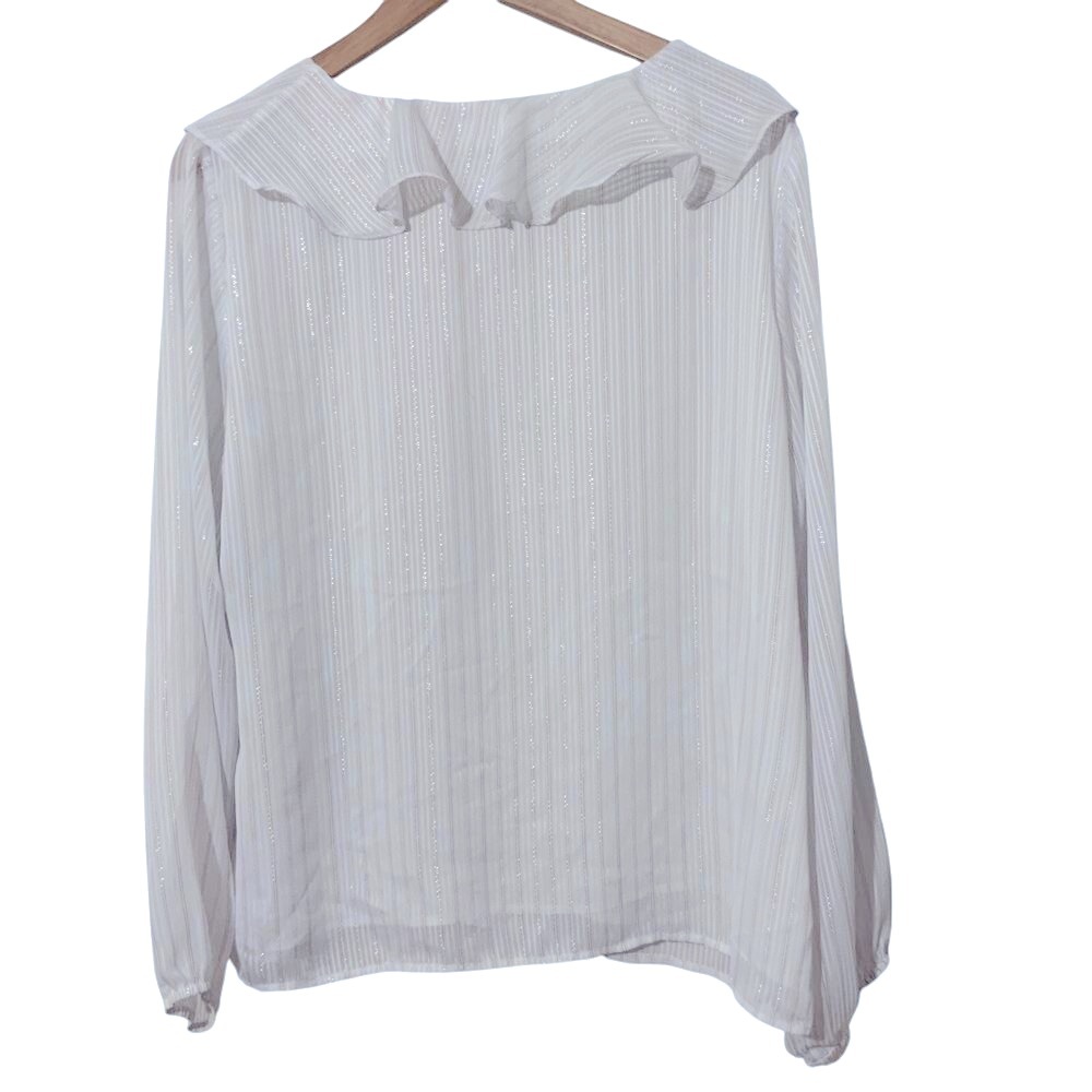 Soft Surroundings White Ruffled V-Neck Long-Sleeve Blouse - Picture 8 of 13